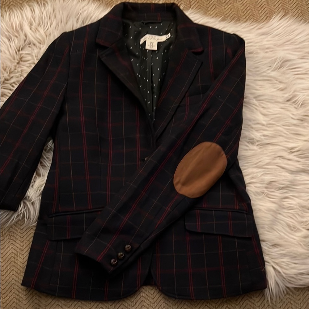 H&M Dark Plaid Blazer with Red Accents